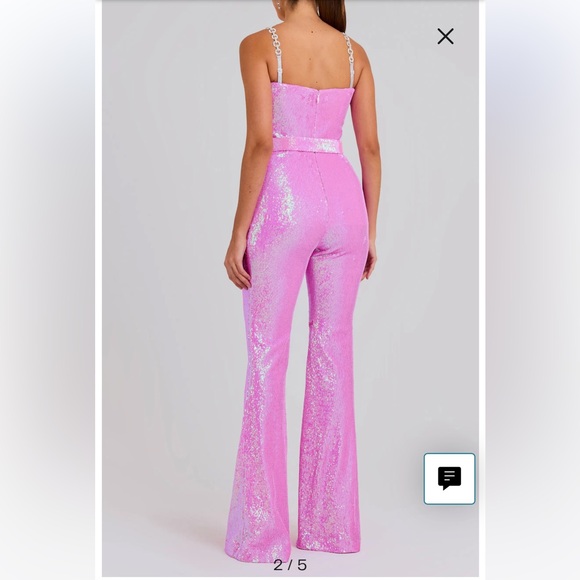 new Nadine Merabi Tiffany sequin flare jumpsuit in barbie pink - Picture 2 of 8